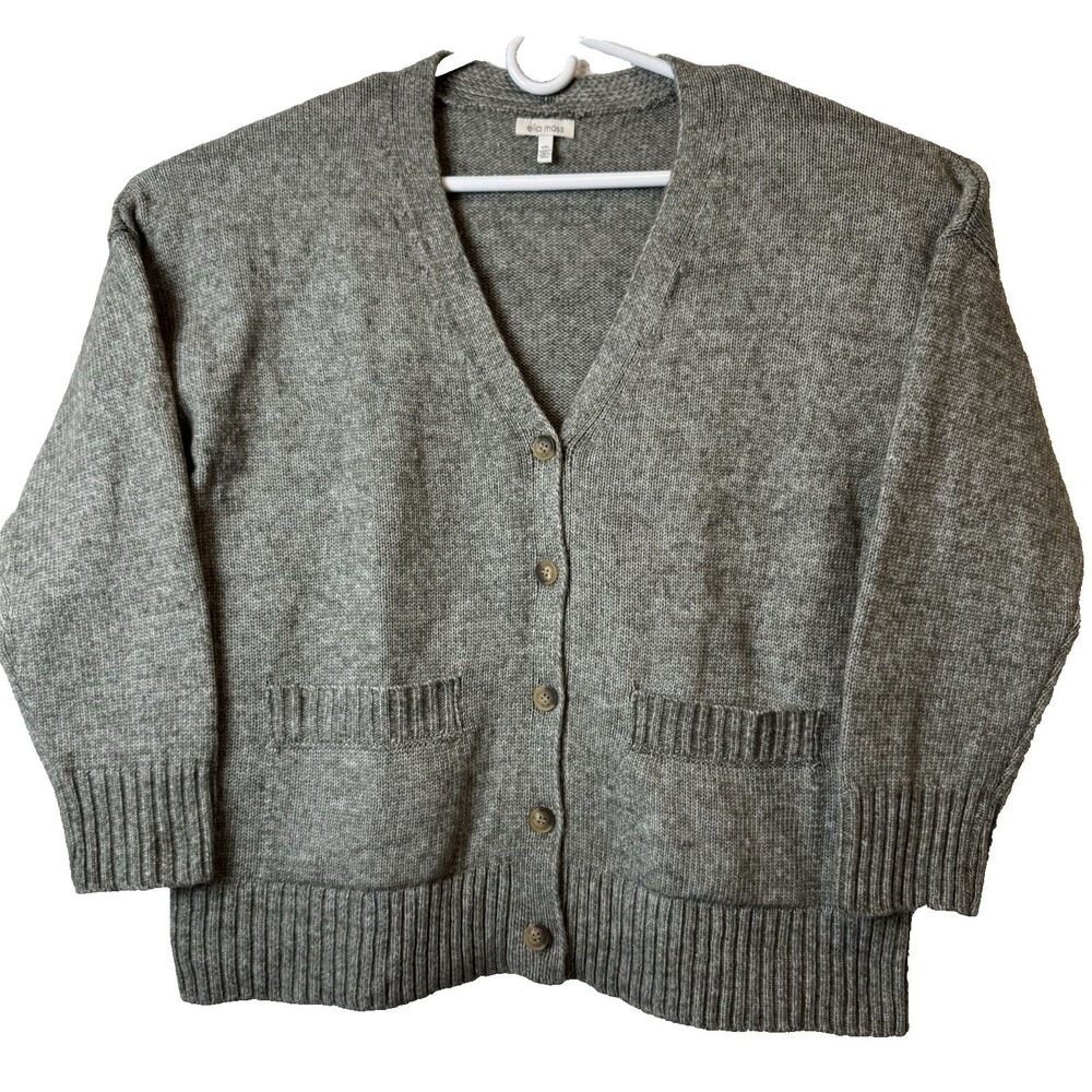 Ella Moss Womens Size Large Green Relaxed Boyfriend Button Front Cardigan Lrg. L